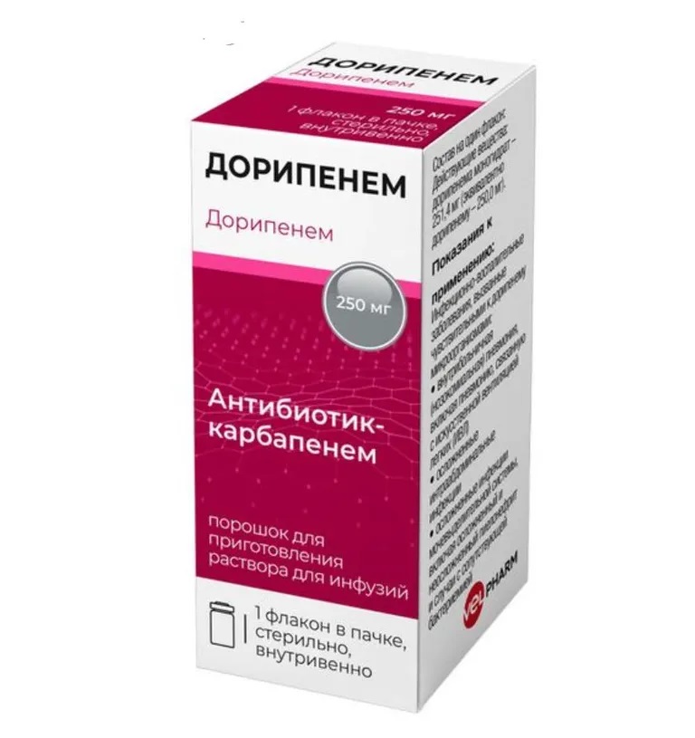 Дорипенем порошок д/пригот р-ра для инфузий флакон 250мг N 1