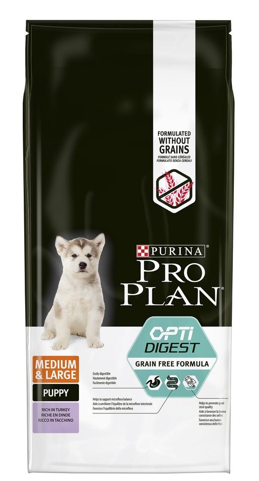 Корм беззерновой для щенков средних пород с чувствительным пищеварением Purina pro plan 12 кг индейка
