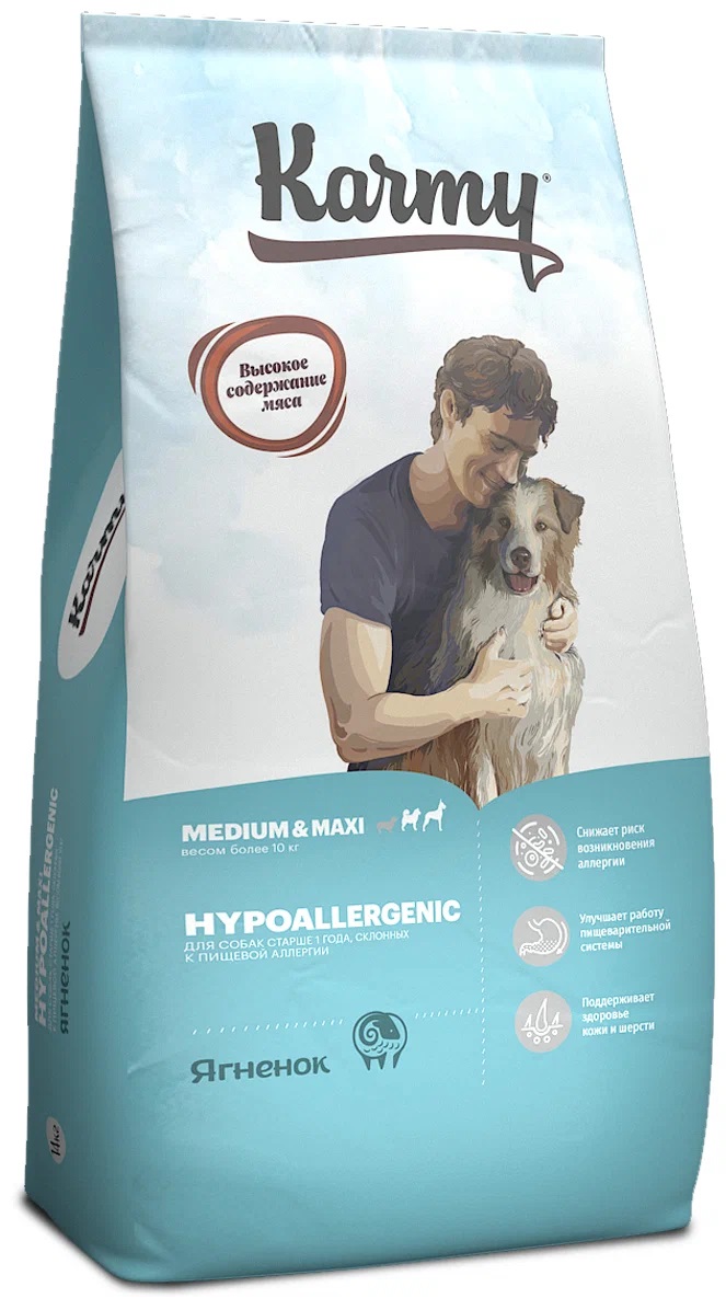 Корм гипоаллергенный для собак средних и крупных пород Karmy hypoallergenic medium&maxi 14 кг ягненок