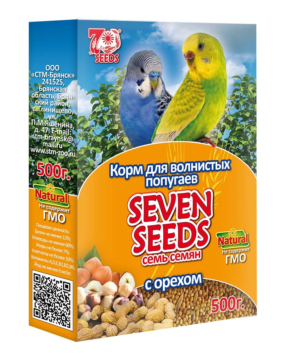 Корм для волнистых попугаев Seven seeds 500 г с орехом