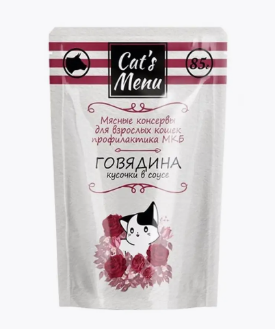 Корм для кошек Cat's menu профилактика мкб 85 г пауч кусочки говядины в соусе