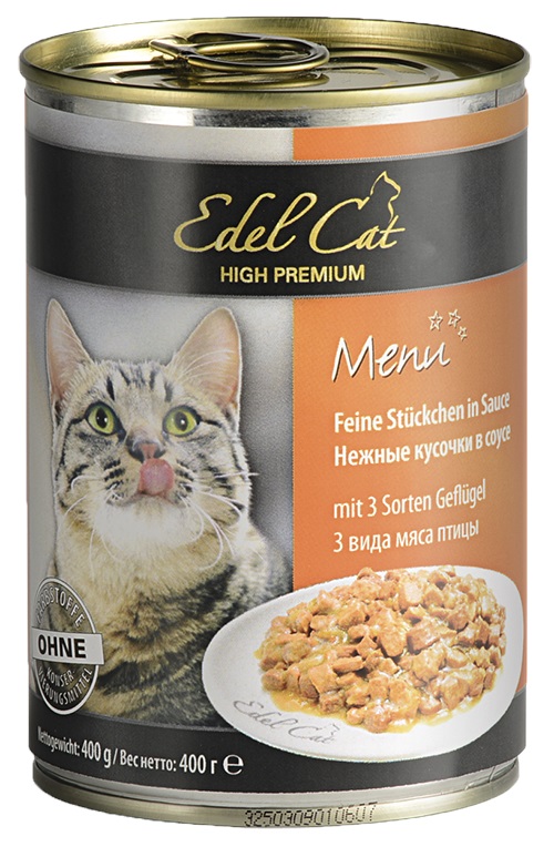 Корм для кошек Edel cat нежные кусочки в соусе 400 г бан. 3 вида мяса