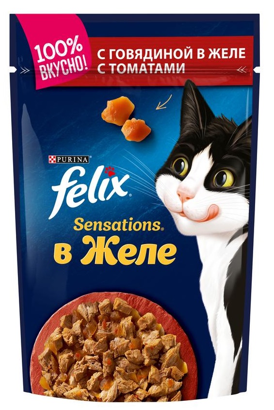 Корм для кошек Felix sensations 85 г пауч говядина и томат в желе