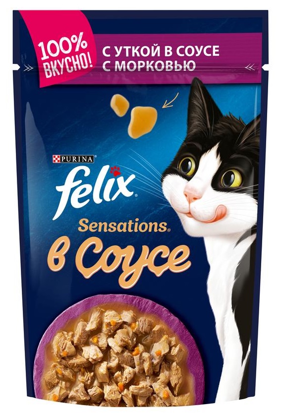 Корм для кошек Felix sensations 85 г пауч утка и морковь в удивительном соусе