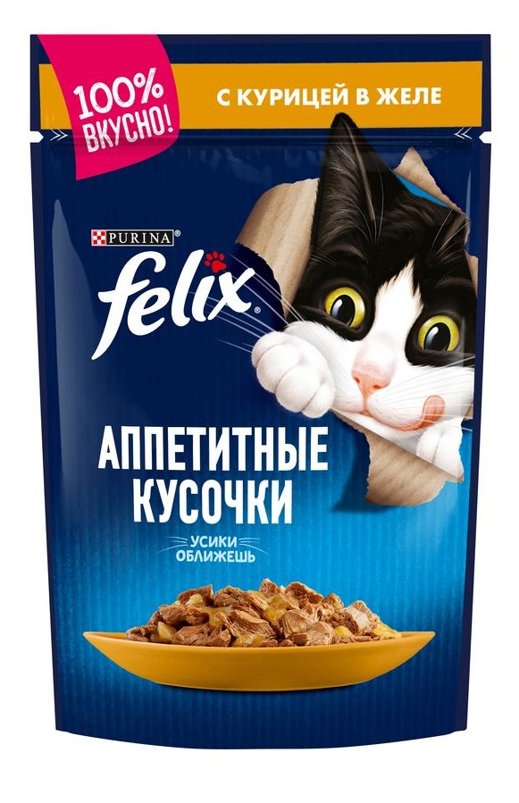 Корм для кошек Felix аппетитные кусочки 85 г пауч курица в желе