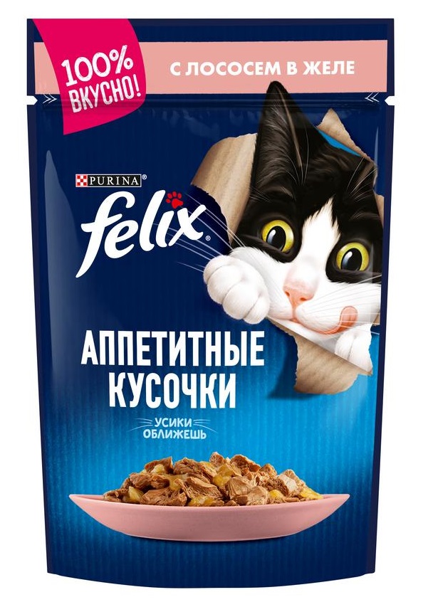 Корм для кошек Felix аппетитные кусочки 85 г пауч лосось в желе