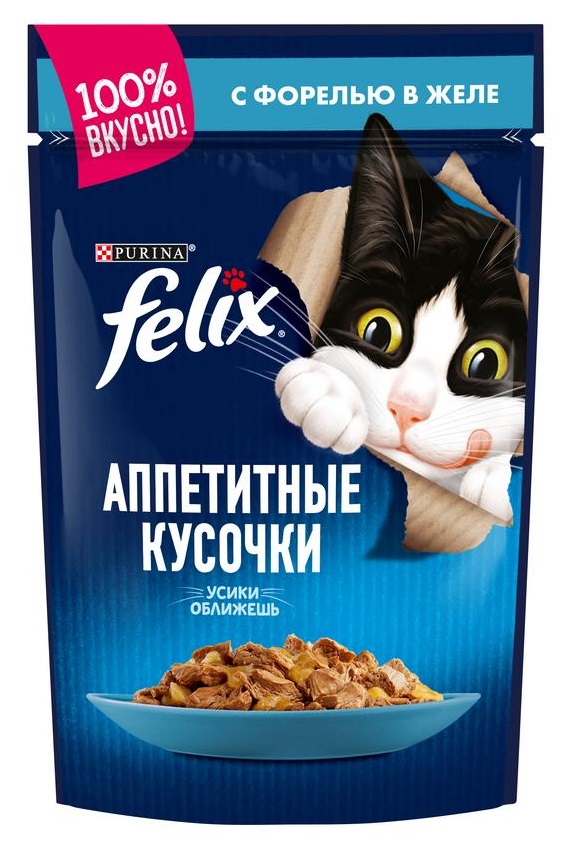 Корм для кошек Felix аппетитные кусочки 85 г пауч форель в желе