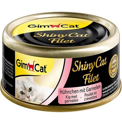 Корм для кошек Gimcat shinycat filet 70 г бан. цыпленок и креветки