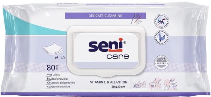 Seni care салфетки влажные для ухода с витамином е N80