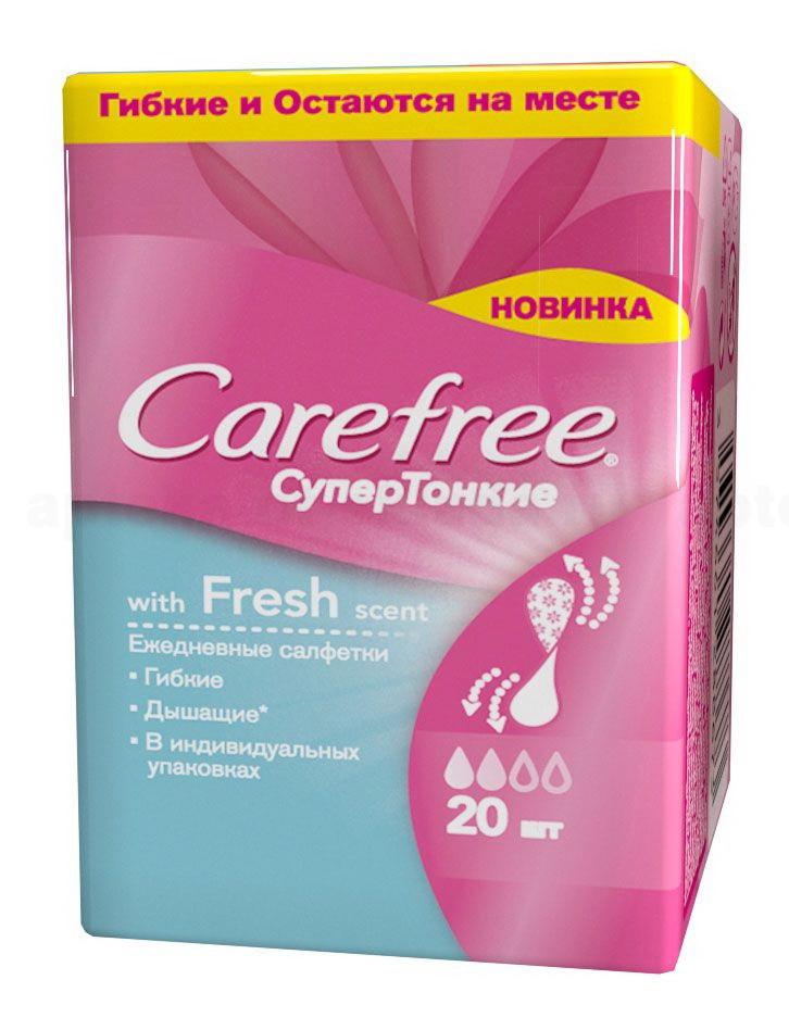 Carefree прокладки ежедневные супертонкие fresh scent ароматизированные в инд упак N 20