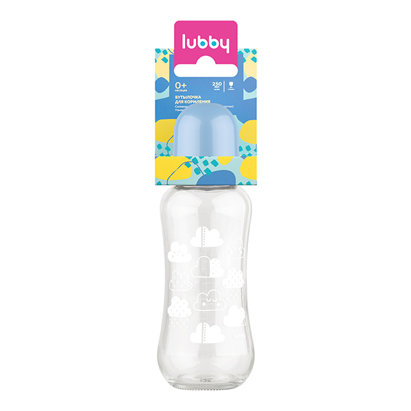 Lubby бутылочка стеклянная с силиконовой соской молочная малый поток 250мл /16031/ 0+мес