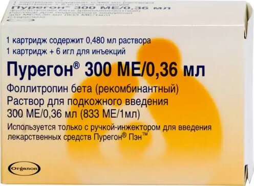 Пурегон р-р п/к 300 Ме/0,36 мл картридж 0,48мл + 6 игл д/инъекций N 1