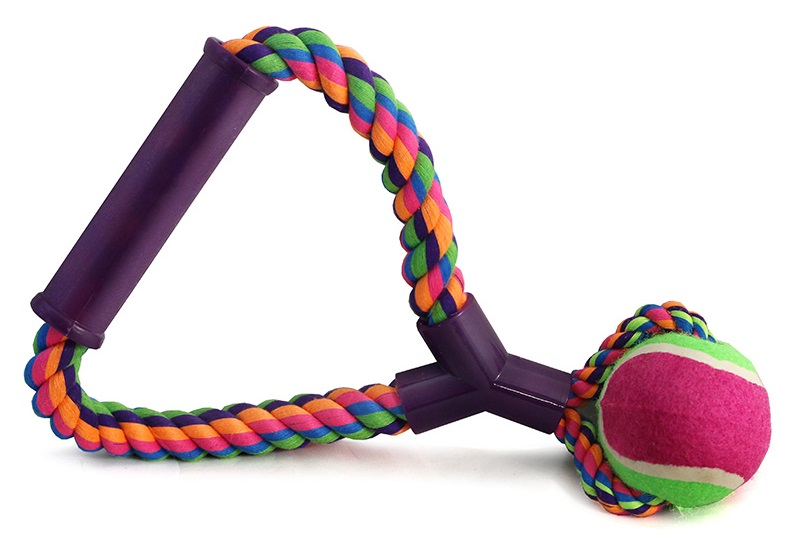Игрушка веревка с ручкой и мяч для собак цветная Triol 180 -190г d6.5см/25см 12111021