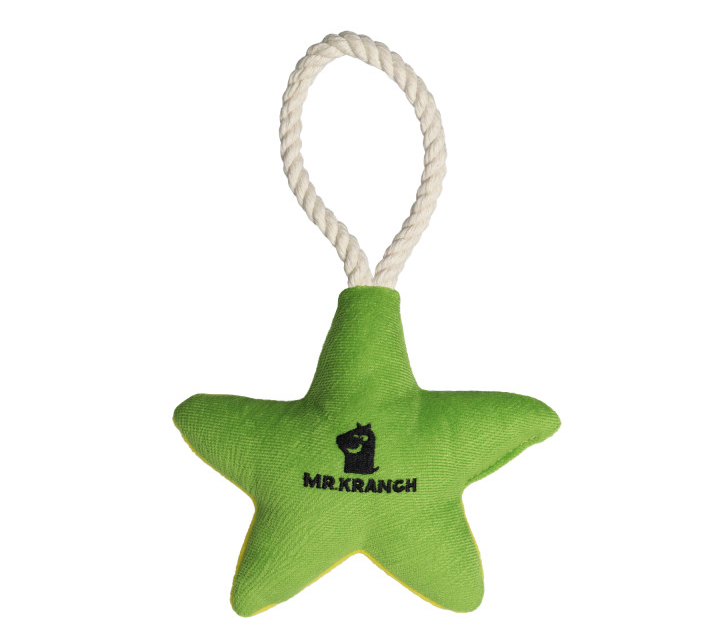Игрушка звездочка с канатом и пищалкой для собак мелких и средних пород зеленая с желтым Mr.kranch 26х16х5см