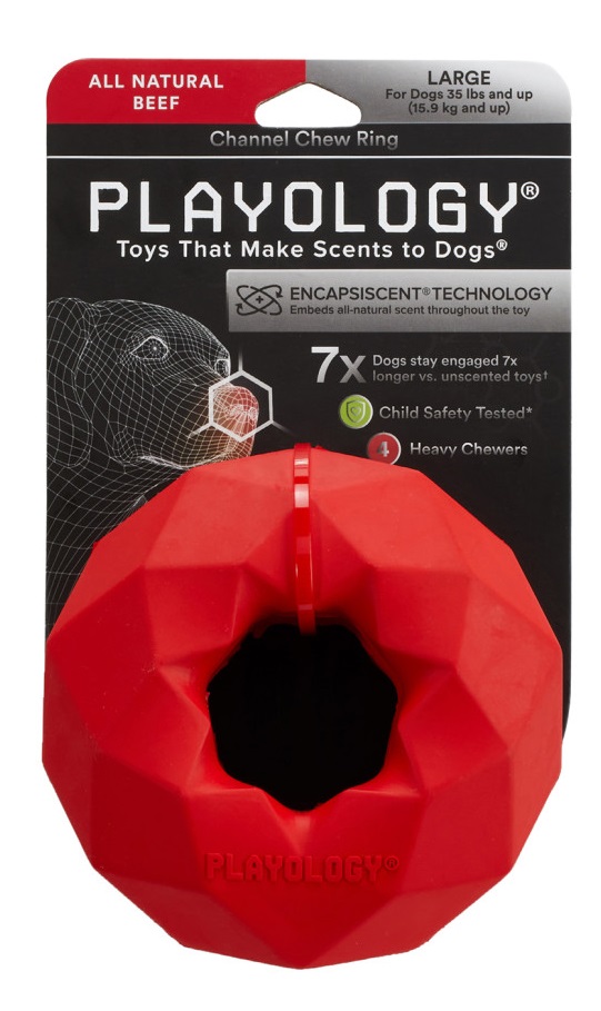 Игрушка кольцо-многогранник жевательное хрустящее для собак красное Playology channel chew ring с ароматом говядины