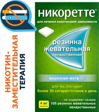 Никоретте жев резинка с никотином 4 мг Морозная мята N 105