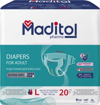 Maditol подгузники для взрослых extra dry р.L (110-150см) дышащие N 20