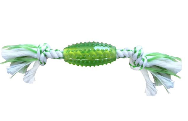 Игрушка регби с канатом для собак зеленая Canine clean синтетическая резина 25см с ароматом мяты