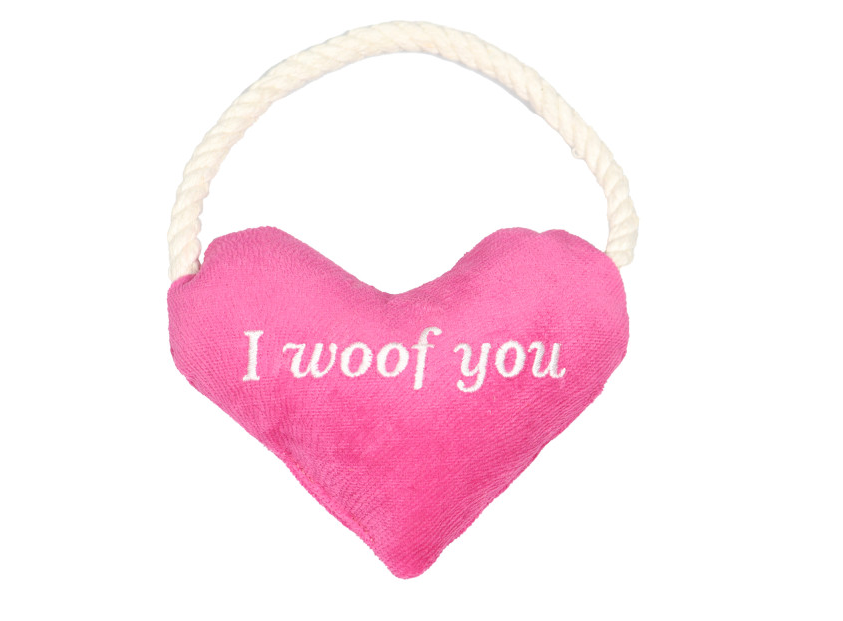 Игрушка сердечко с канатом и пищалкой для собак мелких и средних пород розовое Mr.kranch 15х12х4см