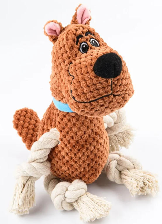 Игрушка собачка плюшевая с канатиками и пищалкой для собак коричневая Mr.kranch 22см