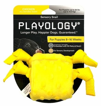 Игрушка улитка сенсорная плюшевая для щенков желтая Playology puppy sensory snail с ароматом курицы
