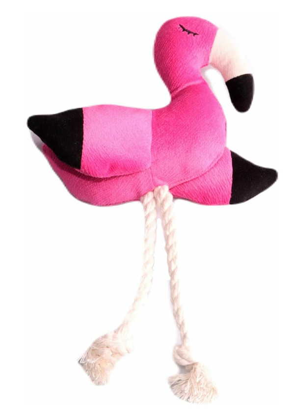 Игрушка фламинго с канатом и пищалкой для собак мелких и средних пород ярко-розовая Mr.kranch 24х13.5х6см