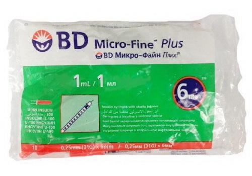 BD Micro-Fine Plus шприцы инсулиновые 1мл U-100 0.25x6мм 31G с иглой N 10