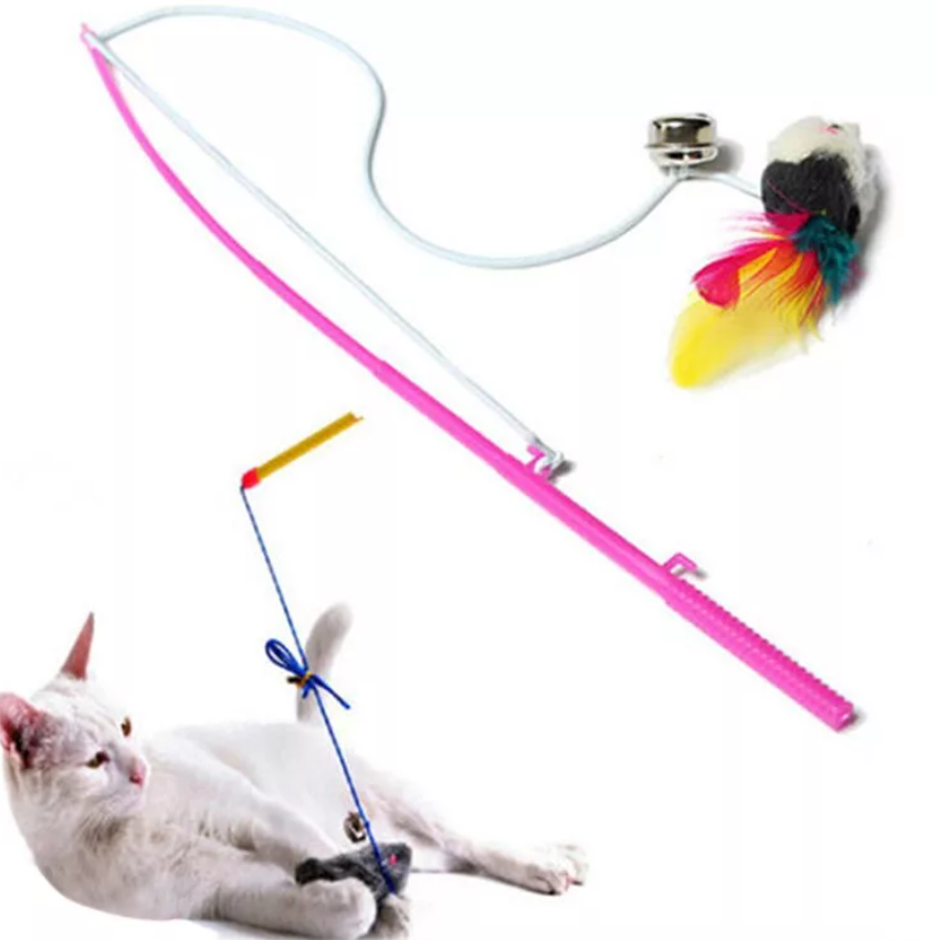Игрушка-дразнилка мышка на палке с колокольчиком для кошек Nunbell 30см 31019-0121
