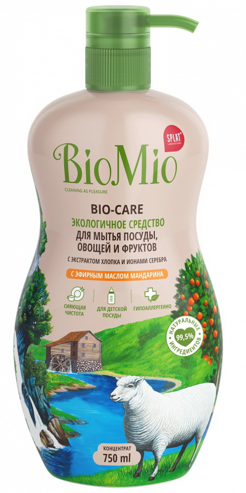 BioMio средство для мытья посуды/овощей/фруктов с эфирным маслом мандарина 750 мл