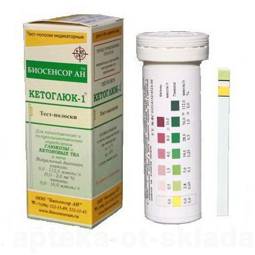 Кетоглюк-1тест-полоски индикаторные для определения глюкозы и кетоновых тел в моче N 50