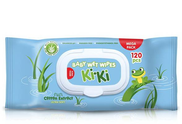 Kiki детские влажные салфетки с экстрактом хлопка и алоэ N 120