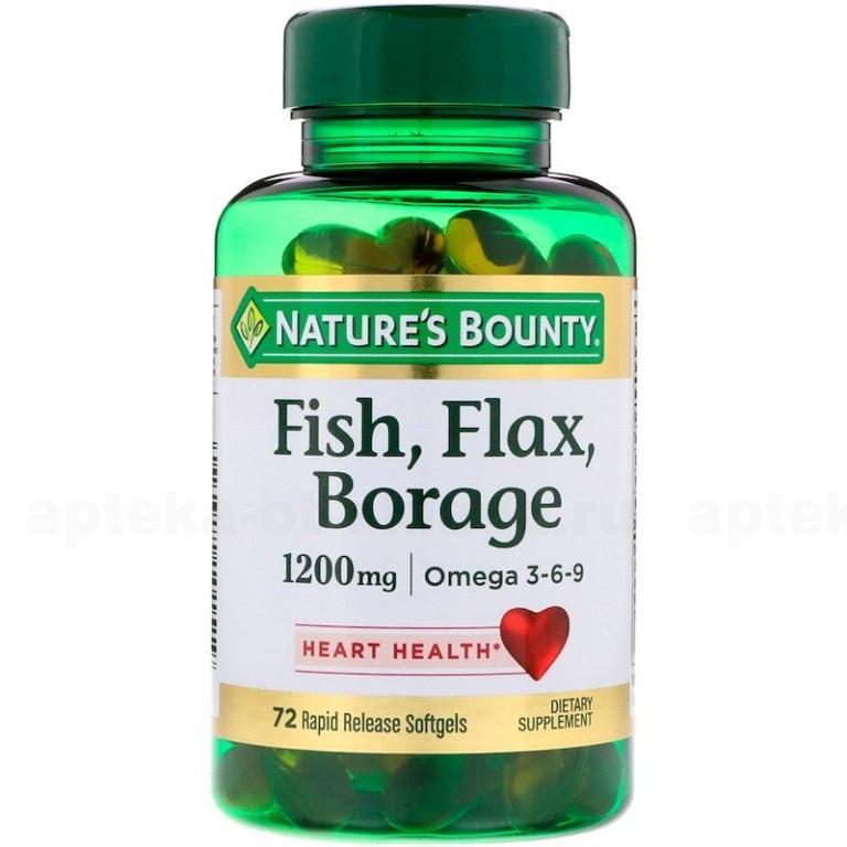 Natures Bounty Fish Flax Borage 1200мг омега 3-6-9 капс 1786мг N 60