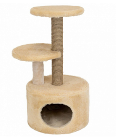 Домик-когтеточка круглый с двумя полками для кошек бежевый Чип столбик джут 48х40х71см