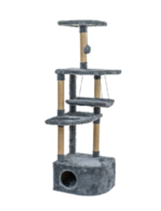 Домик-когтеточка угловой четыре уровня с домиком и гамаком для кошек дымчатый Чип прайден мех джут 48х48х150см