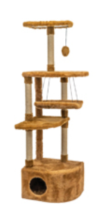 Домик-когтеточка угловой четыре уровня с домиком и гамаком для кошек коричневый Чип прайден мех джут 48х48х150см