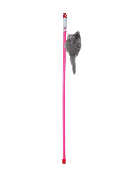 Игрушка дразнилка мышка с колокольчиком на палочке для кошек 39см 10922-3784