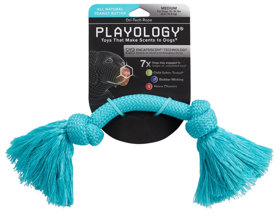 Игрушка канат жевательный для собак голубой Playology dri-tech средний с ароматом арахиса