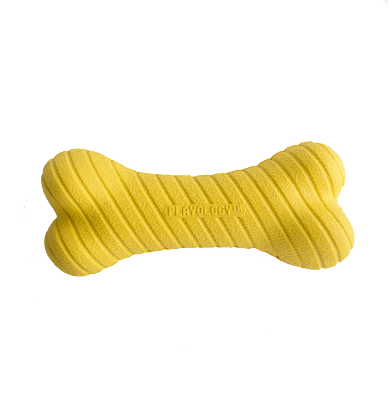 Игрушка косточка жевательная двухслойная для собак желтая Playology dual layer bone большая с ароматом курицы