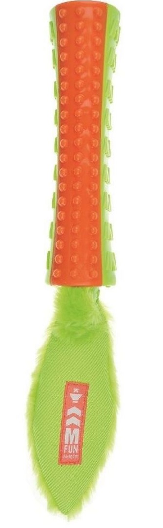 Игрушка палка-пищалка с хвостом для собак оранжевый/зеленый M-pets 10630499