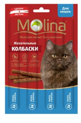 Колбаски жевательные для кошек Molina 20 г n4 лосось и форель
