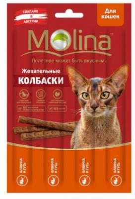 Колбаски жевательные для кошек Molina 20 г n4 оленина и гусь
