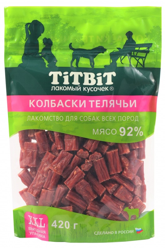 Колбаски телячьи для собак Титбит 420 г xxl