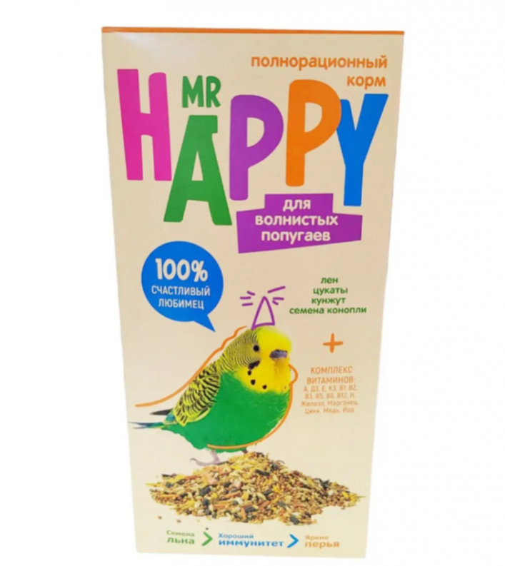 Корм для волнистых попугаев Mr happy 900 г