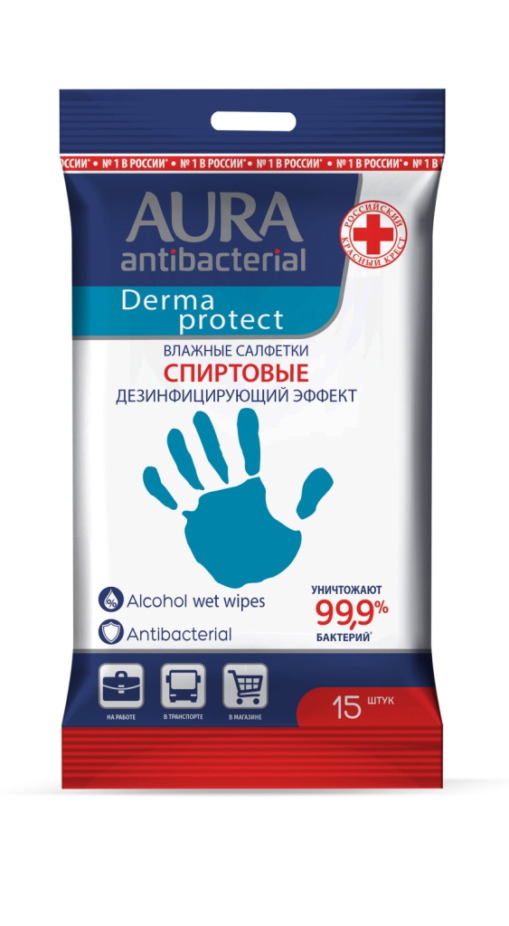 Аура Derma Protect салфетки влажные антибактериальные N 15