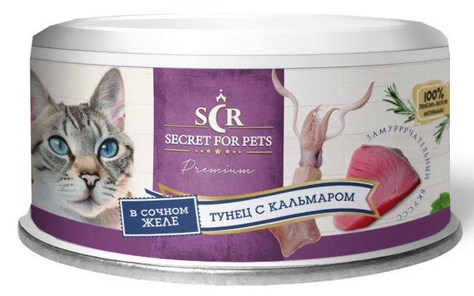 Корм для кошек Secret for pets thailand 85 г бан. тунец/кальмар в желе