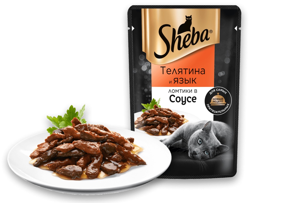 Корм для кошек Sheba 75 г пауч телятина и язык в соусе
