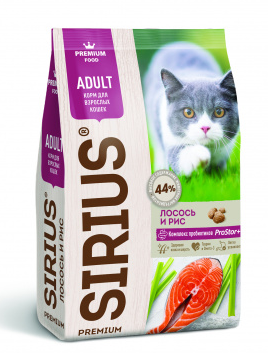 Корм для кошек Sirius 1.5 кг лосось и рис + пауч 85г промо