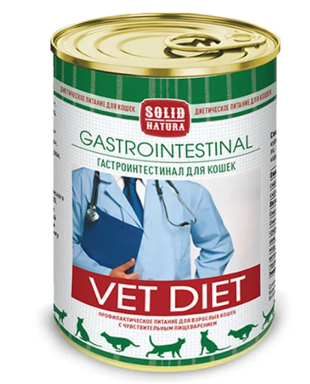 Корм для кошек Solid natura vet gastrointestinal диета при нарушениях работы жкт 340 г бан.