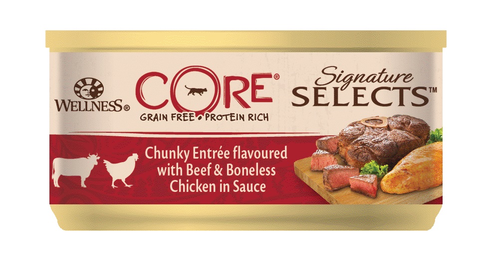 Корм для кошек Wellness core signature selects 79 г бан. кусочки в соусе говядина с курицей