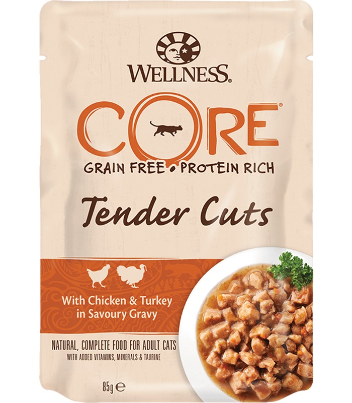 Корм для кошек Wellness core tender cuts 85 г пауч нарезка в соусе курица с индейкой